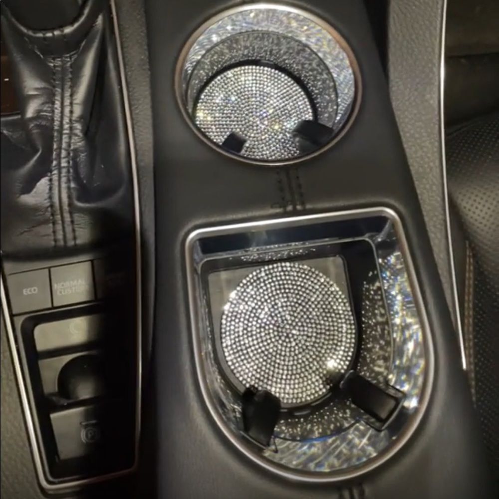 Silver Bling Rhinestone Car Cup Holder Coaster, 2 Pack - Picture 4 of 5